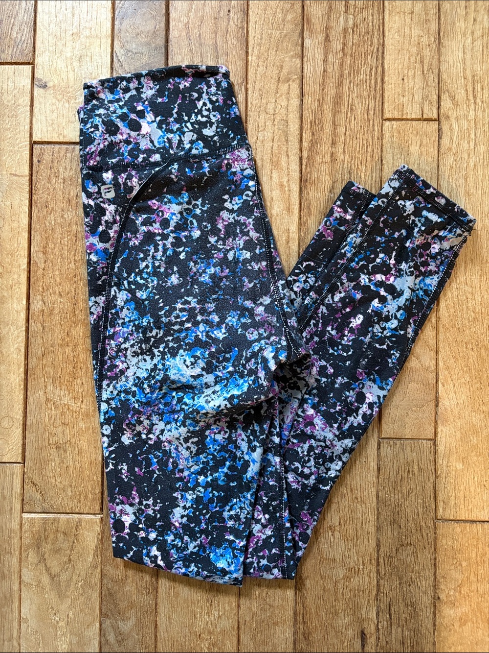 Fabletics Black Blue Purple Paint-Splash Leggings